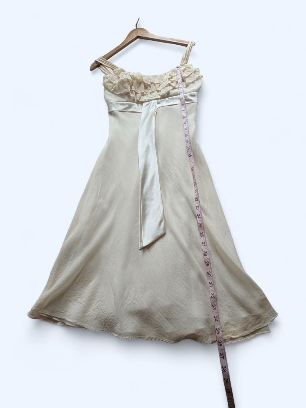 Vintage BCBG Paris Ivory Silk Ruffle Midi Dress Size 4 - Picture 4 of 8